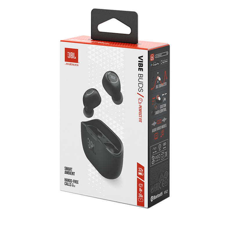 JBL Wave Buds True Wireless Earbuds, Deep Bass, Comfortable Fit, 32H Battery, Smart Ambient Technology, Hands-Free Call, Water and Dust Resistant - Black, JBLWBUDSBLK